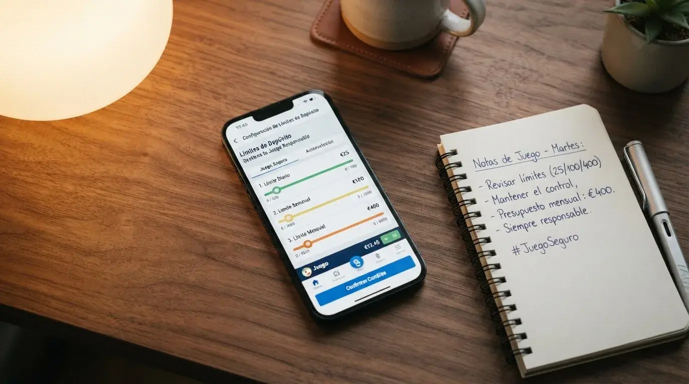 La pantalla de configuración de límites de depósito de un casino online regulado con los selectores de límite diario, semanal y mensual visibles