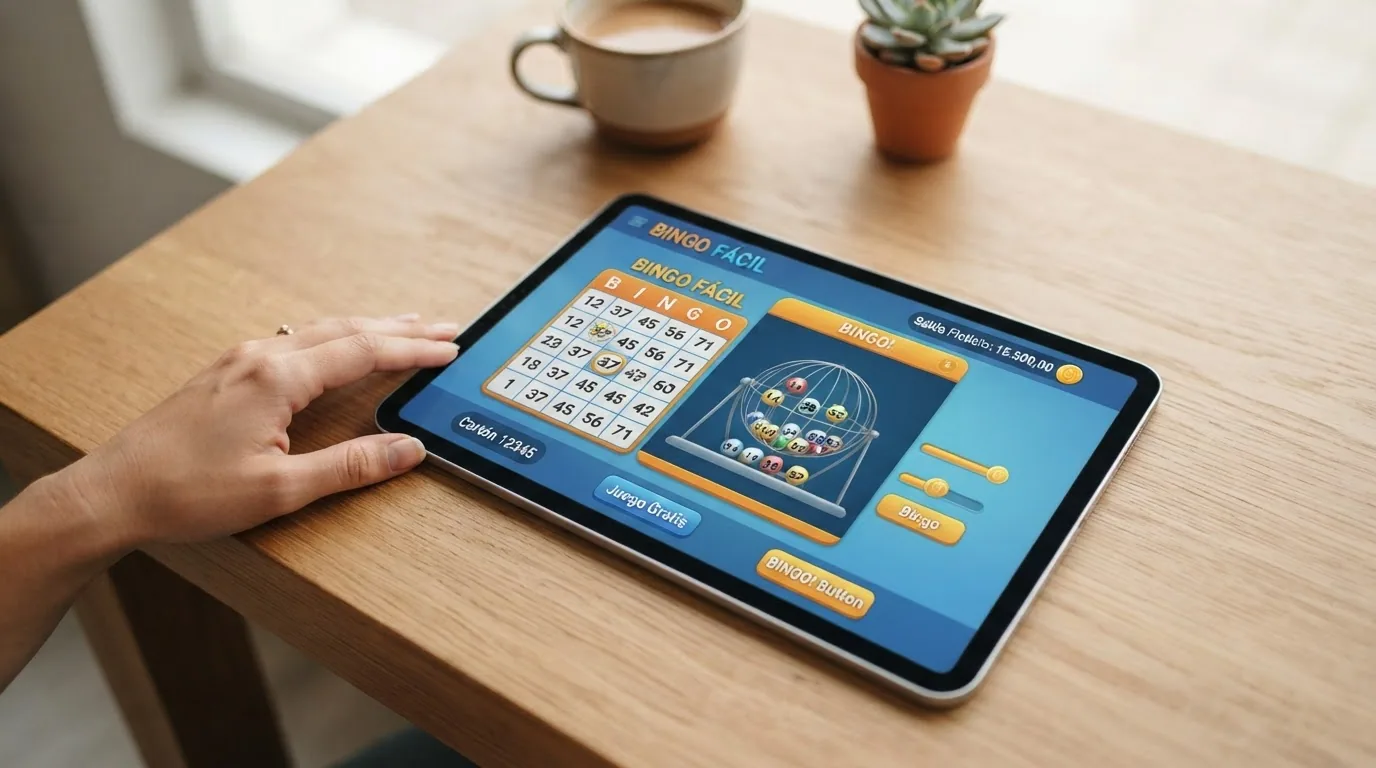 Ventana de juego de bingo en modo demo con créditos virtuales y el indicador de «saldo ficticio» visible