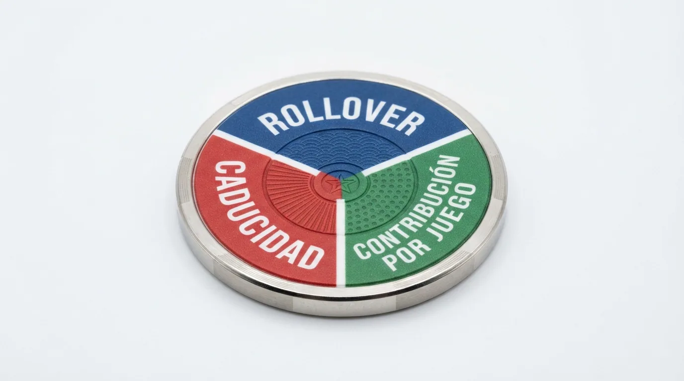 Un billete de 200 € partido en tres porciones desiguales con las etiquetas rollover, caducidad y contribución por juego