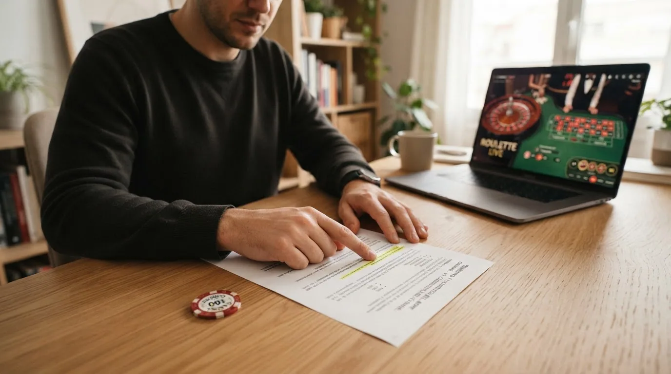 Una captura parcial de los términos y condiciones de un bono con el apartado de contribución por tipo de juego subrayado