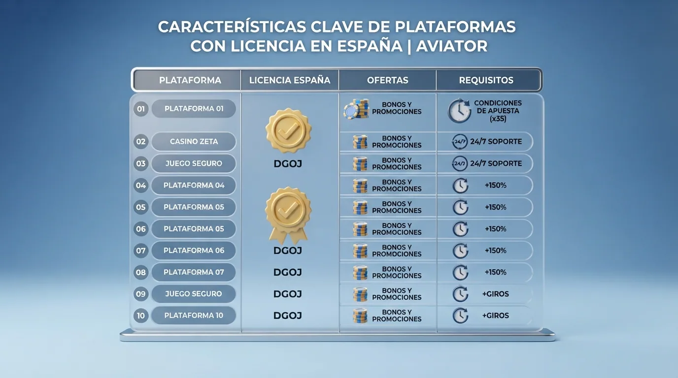 Tabla con los logotipos de los diez operadores revisados ordenados por licencia DGOJ