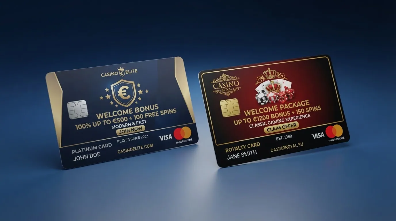 Captura de las fichas de dos casinos online con licencia DGOJ mostrando distinto diseño y oferta de bienvenida