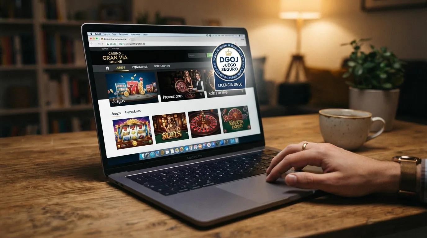 Interfaz de un casino online español con el candado de conexión segura y el dominio .es visible en la barra del navegador