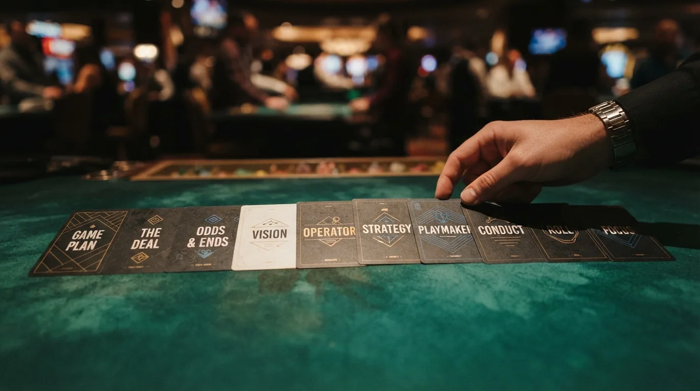 Diez fichas de casino alineadas, cada una con el color y la forma del logo de un operador distinto, ordenadas sobre un tapete verde