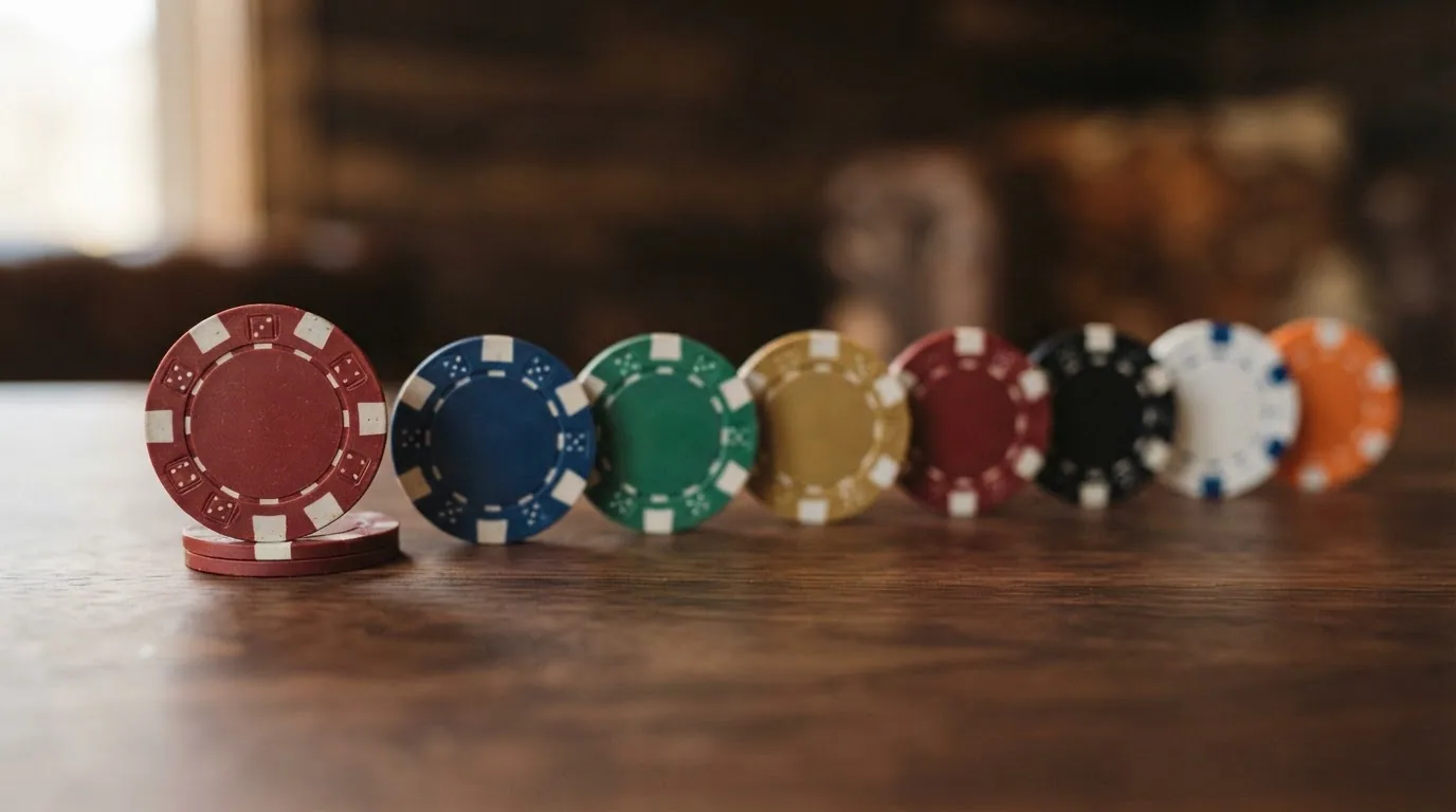 Una fila de diez fichas de casino con los logotipos de los operadores analizados, ordenadas de izquierda a derecha según la disponibilidad de punto y banca