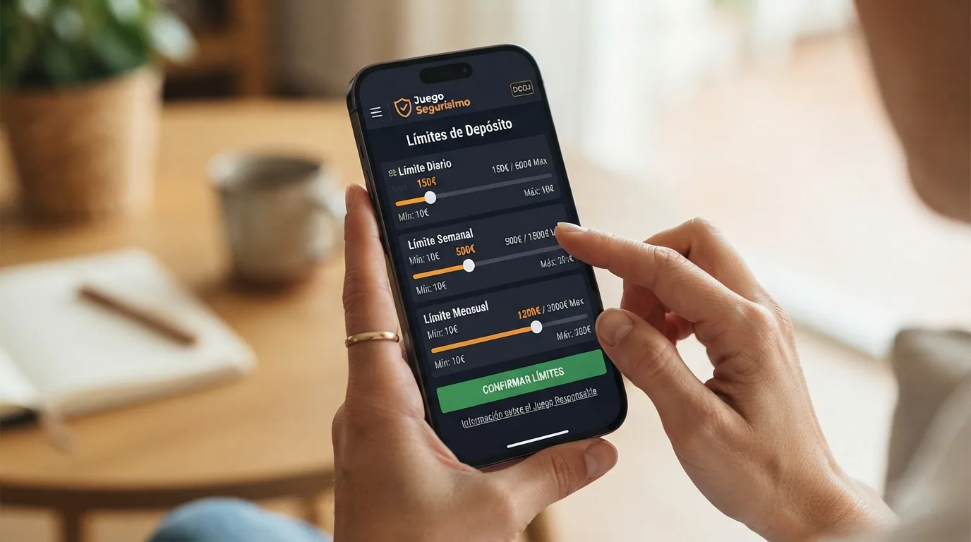 Pantalla de configuración de límites de depósito de un casino .es con los selectores de límite diario, semanal y mensual visibles