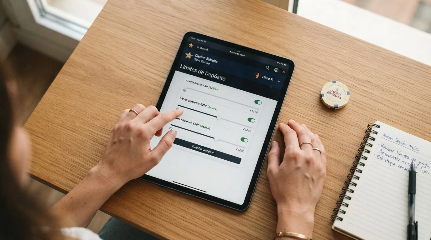 Pantalla de configuración de límites de depósito en un casino online español con los controles de límite diario, semanal y mensual visibles