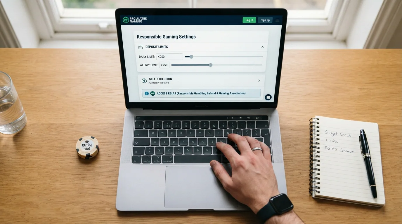 Panel de configuración de límites de depósito y autoexclusión en un casino online español