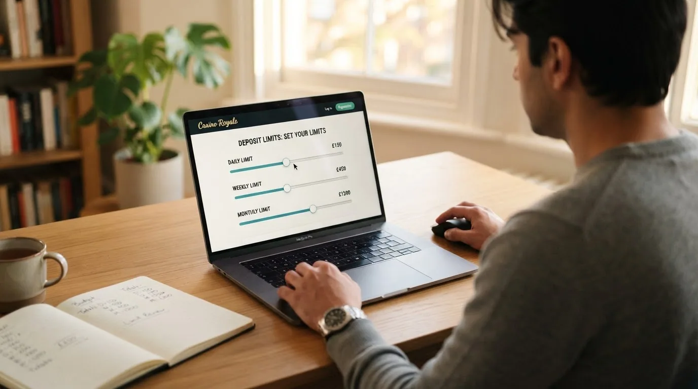 Un panel de configuración de límites de depósito en la cuenta de un casino online español, con tres controles deslizantes para límite diario, semanal y mensual
