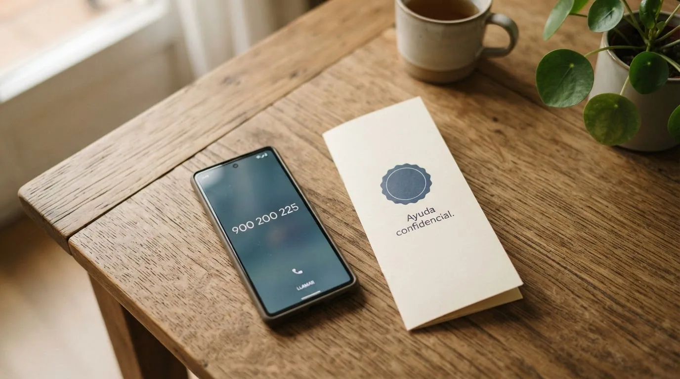 Un teléfono móvil con el número 900 200 225 en pantalla, junto a un folleto con el logotipo de FEJAR