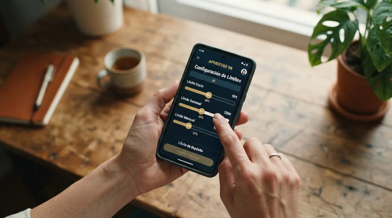 La pantalla de configuración de límites de un casino móvil con los controles deslizantes de depósito diario, semanal y mensual visibles