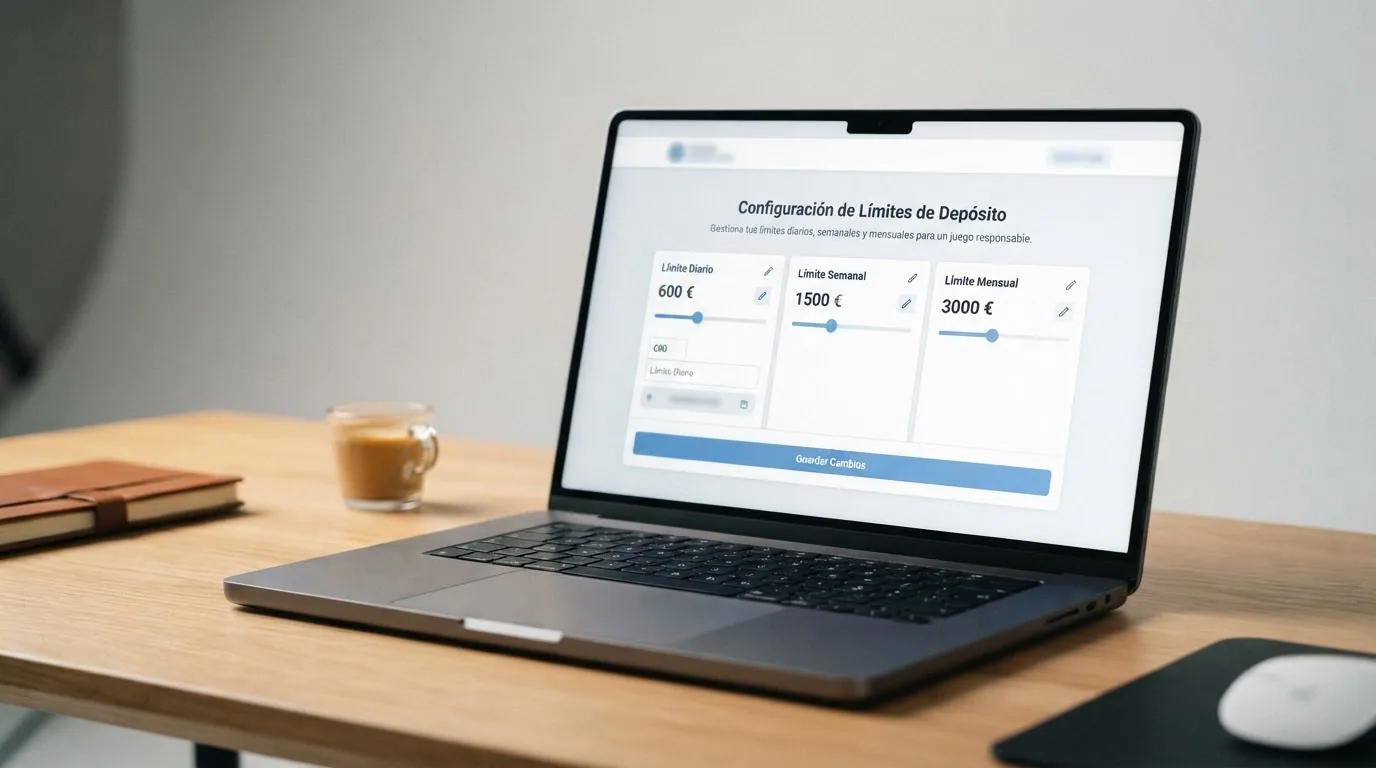 Panel de configuración de límites de depósito diario, semanal y mensual en un casino online con licencia DGOJ