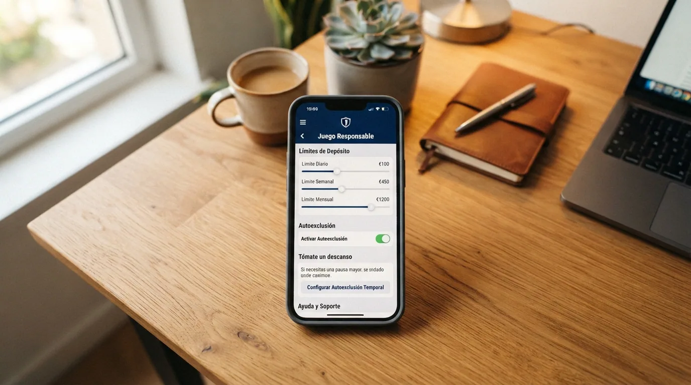 Pantalla de configuracion de limites de deposito en la app de un casino movil con los controles de juego responsable visibles