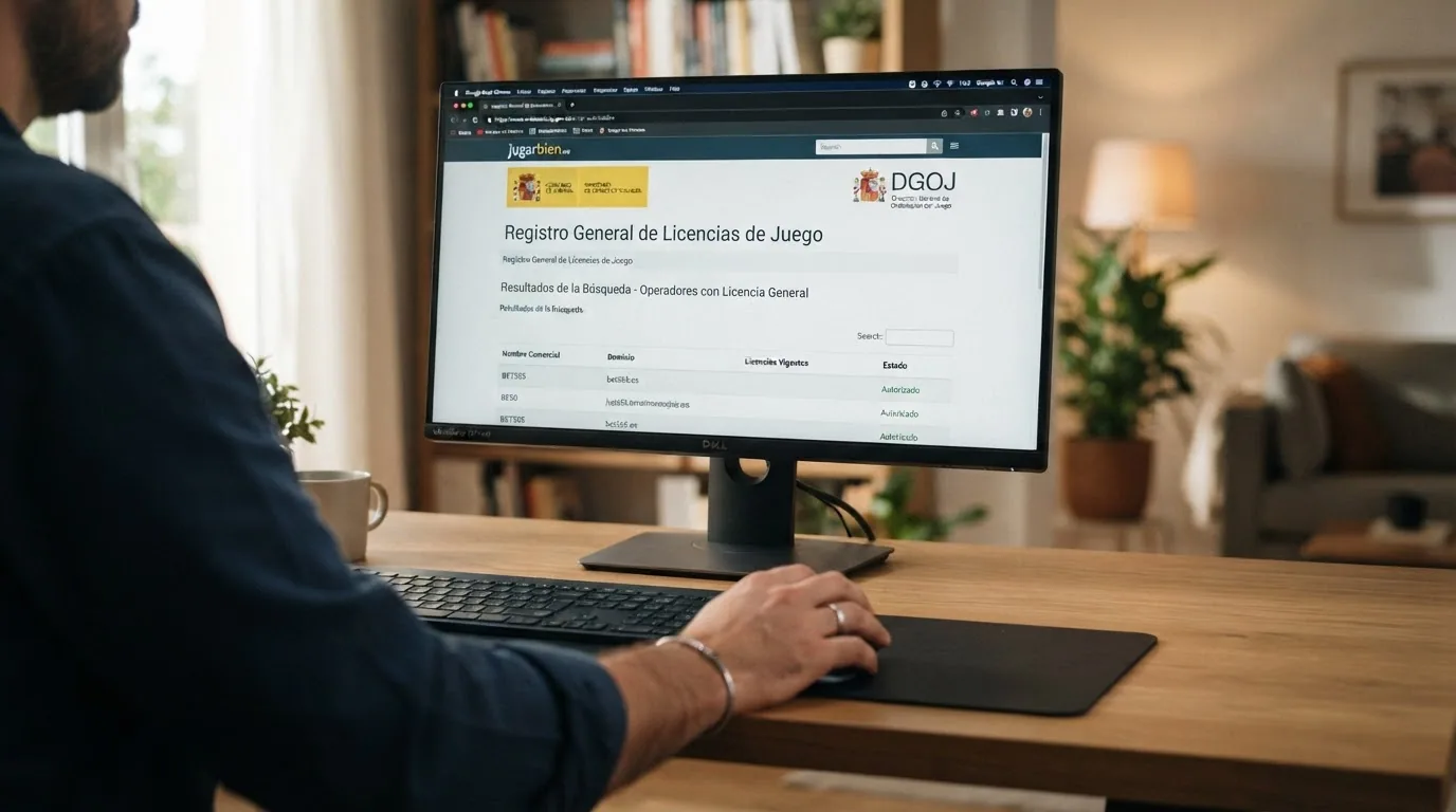 Pantalla del registro público de operadores de la DGOJ en ordenacionjuego.es con un resultado de búsqueda