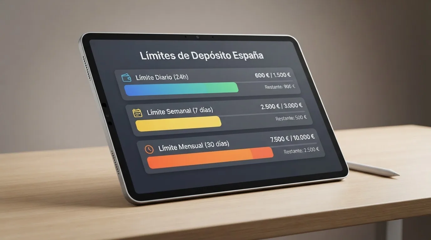 Representación visual de los tres tramos de límites de depósito (diario, semanal, mensual) con una balanza que compara el sistema actual y el futuro
