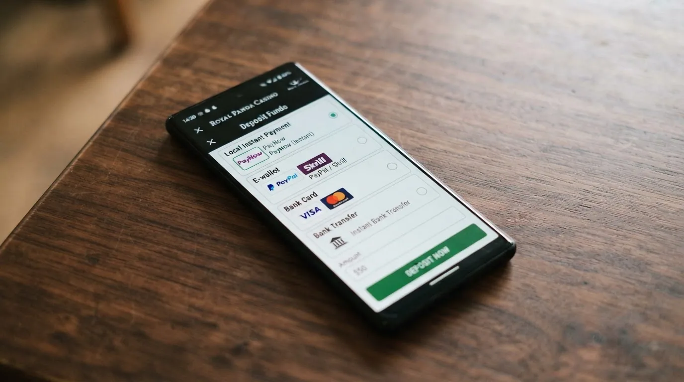 Móvil mostrando la pantalla de depósito de un casino online con los iconos de Bizum, PayPal, Visa y transferencia bancaria