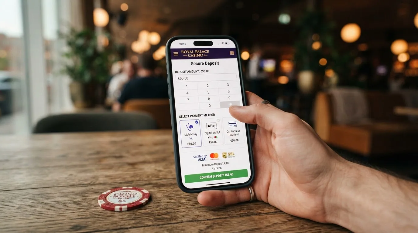 iPhone mostrando la pantalla de depósito con los iconos de Bizum, PayPal y Apple Pay como opciones disponibles
