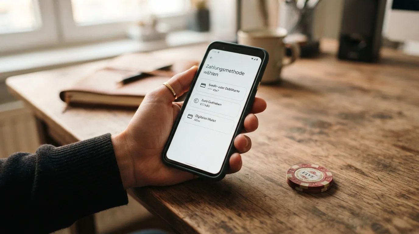 Cartera digital mostrando los métodos de pago disponibles en un casino MGA: PayPal, tarjetas, Bizum y monederos electrónicos
