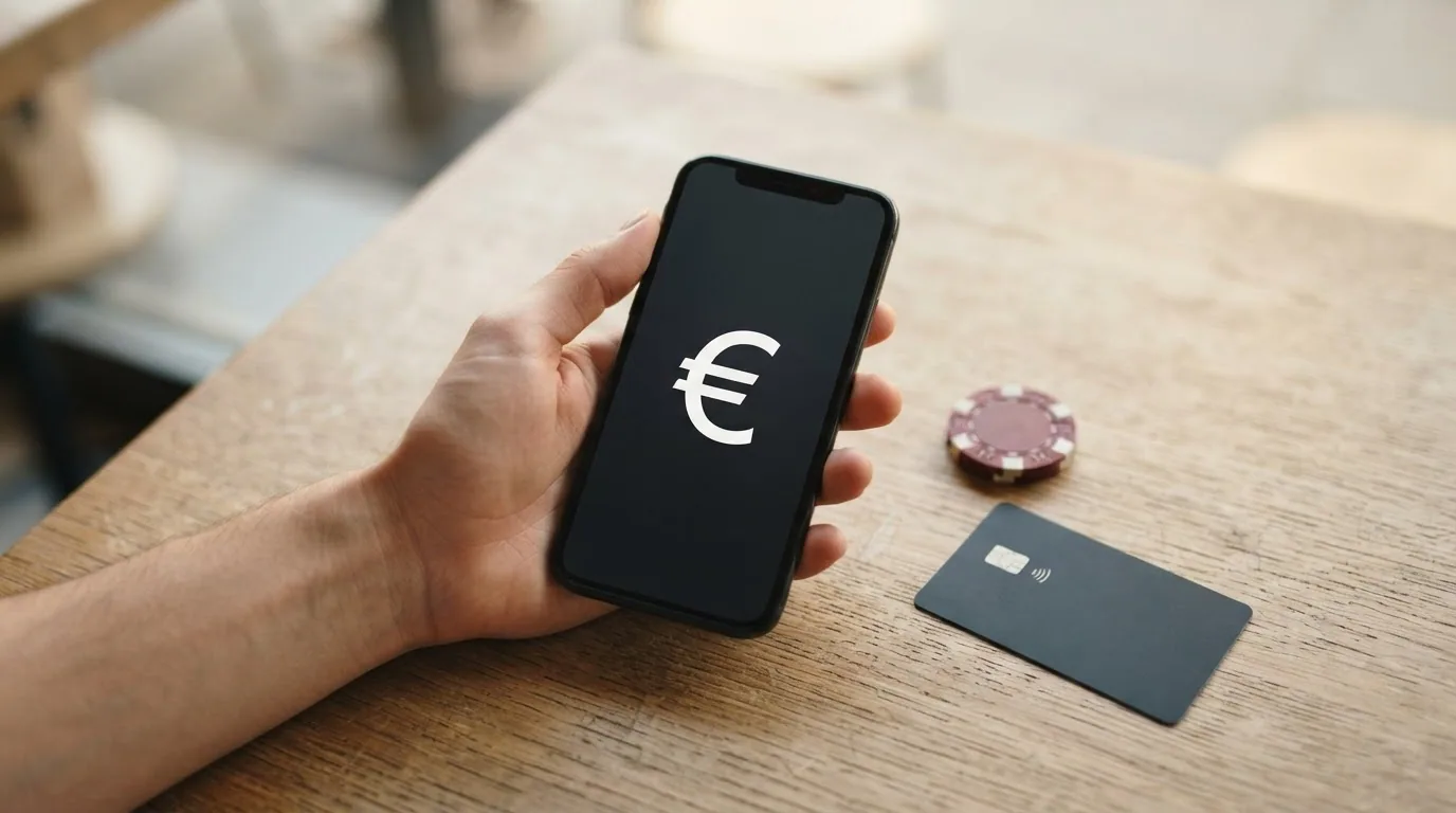 Cartera de criptomonedas y tarjeta bancaria junto a un panel de deposito de un casino sin licencia