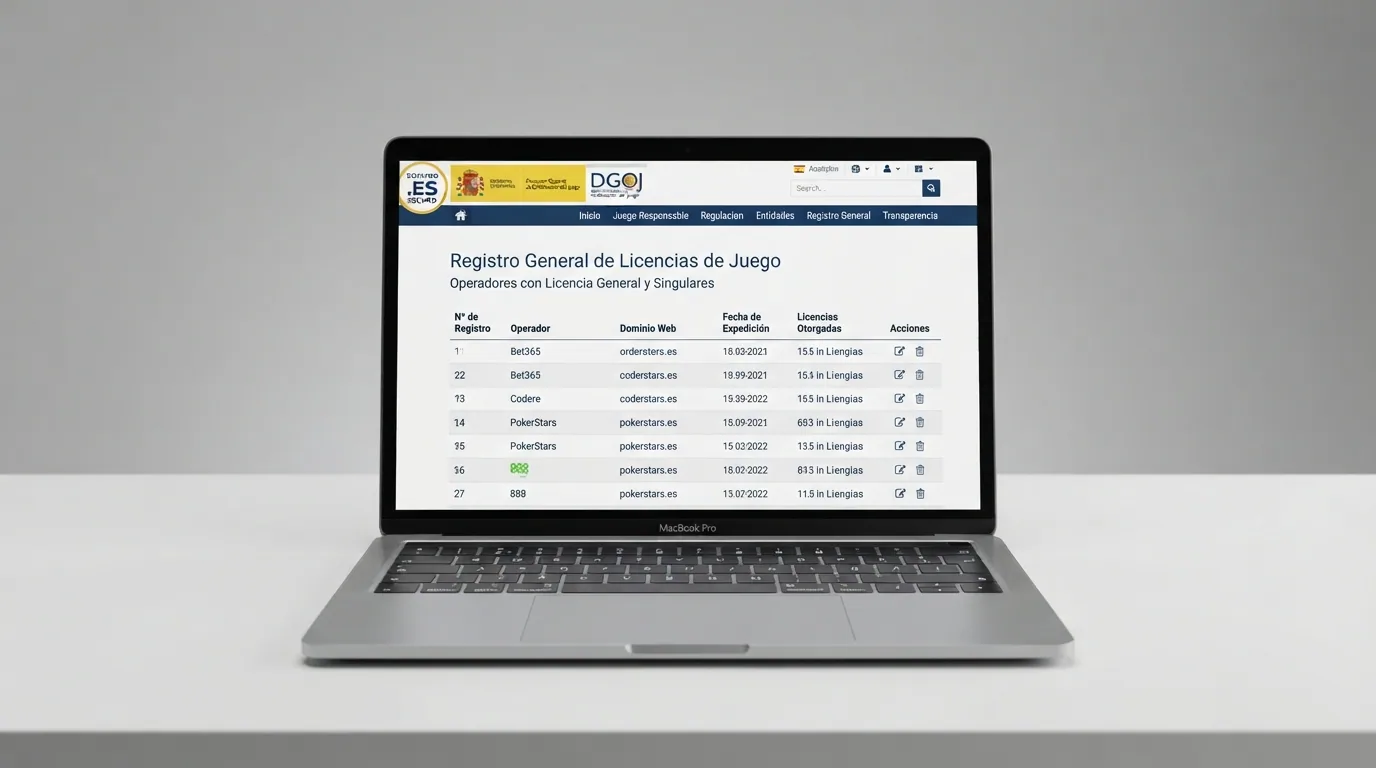 Captura del portal ordenacionjuego.es con el listado de operadores autorizados y el distintivo de dominio .es