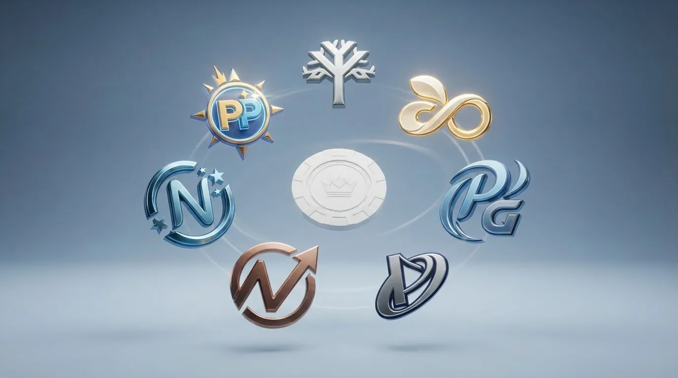 Logotipos de Pragmatic Play, NetEnt, Microgaming, Playtech, Play'n GO, Evolution Gaming y Yggdrasil en una composición