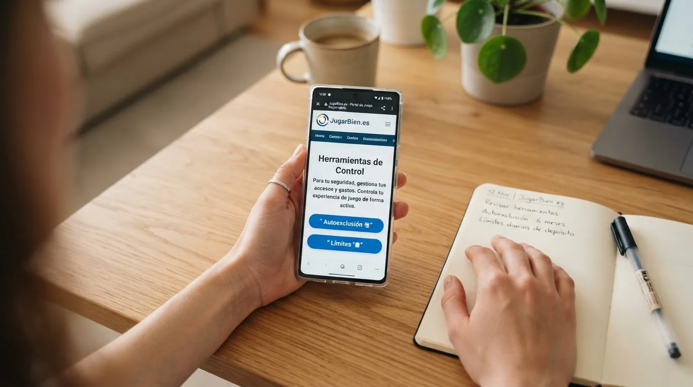 Pantalla del portal jugarbien.es con informacion sobre herramientas de autoexclusion y limites de deposito