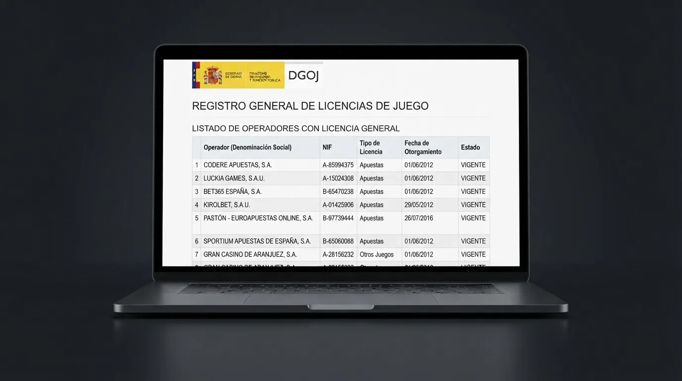 Captura de pantalla del registro publico de operadores con licencia en la web ordenacionjuego.es con el listado de operadores habilitados
