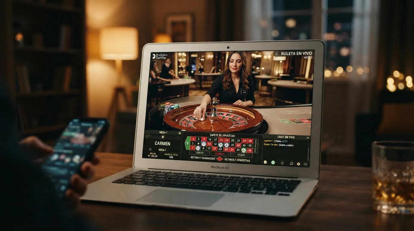 Mesa de ruleta en vivo con crupier real retransmitida por streaming desde un estudio de casino
