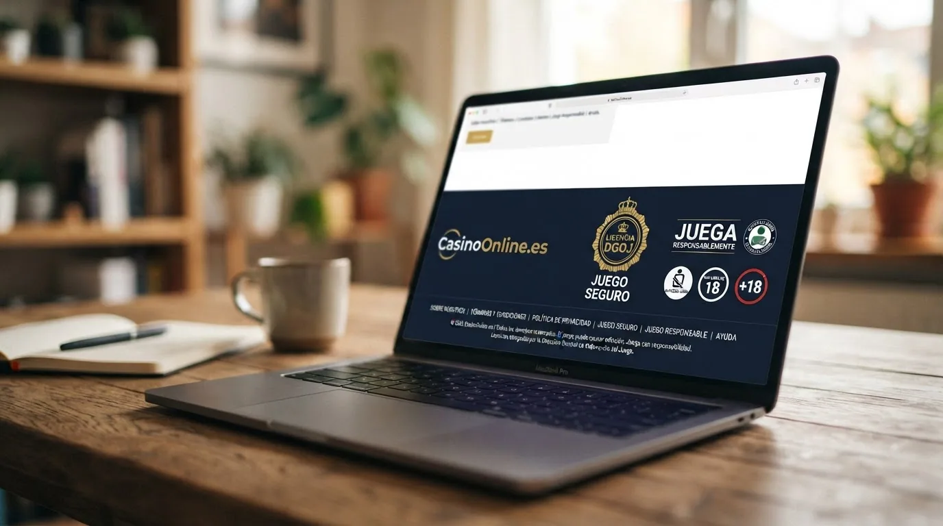 Pie de página de un casino online español con el sello de la DGOJ y el dominio .es visibles