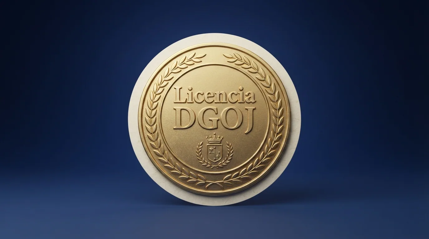 Primer plano de un sello o certificado con el logotipo de la Dirección General de Ordenación del Juego sobre un monitor que muestra el dominio .es