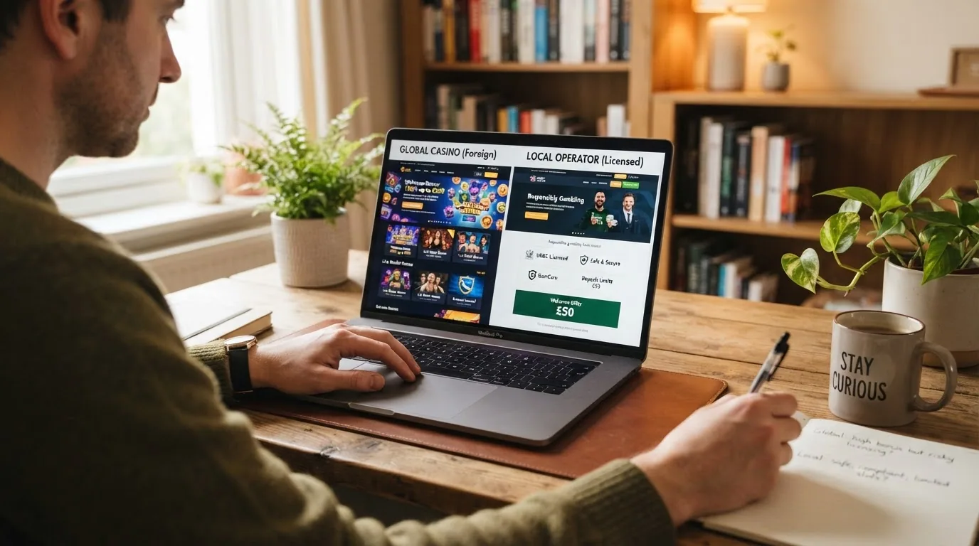 Jugador consultando una tabla comparativa de casinos en la pantalla de su ordenador portátil