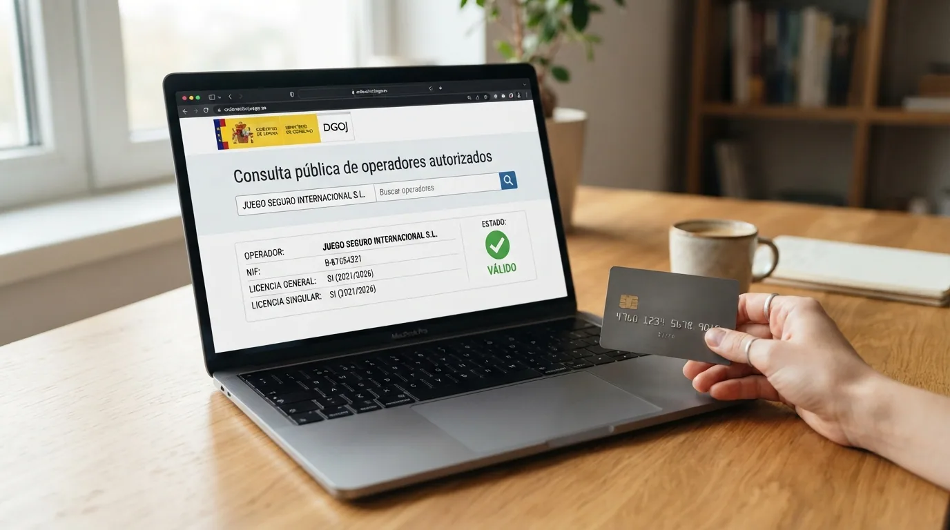 Pantalla de ordenador mostrando el buscador público del registro de operadores en la web ordenacionjuego.es con un nombre de operador en el campo de búsqueda