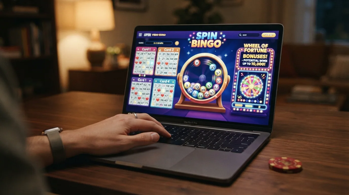 Pantalla de video bingo con cuatro cartones activos, figuras de premio y minijuego lateral